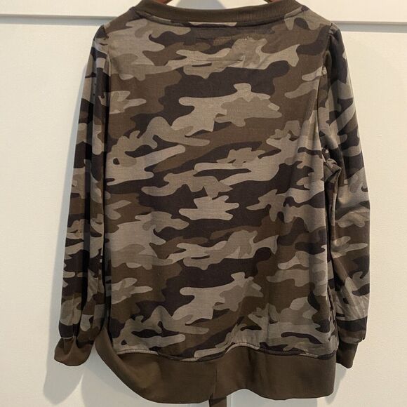 The Sweatshirt Project Sweatshirt Women Large Camo Green Puff Sleeve Waist Tie - Picture 8 of 12